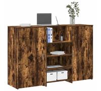 Banco Reception Desk 155cm with Storage Cabinet, Modern Smoke Oak Finish Multipurpose Office Furniture for Hotel Lobby, Clinic, Durable Engineered Wood Construction, Easy Assembly Reception Counter