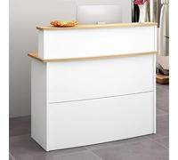 Banco reception frontale con cassetto chiudibile a chiave e pannelli per la privacy Dimensioni del tavolo da esposizione per negozio di abbigliamento: 120 x 45 x 100 cm Colore: bianco e venature del