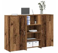 Banco Reception Modern Office Desk 155x50x103.5cm with Storage Cabinet, High Counter Workstation for Hotel Lobby, Clinic, Salon, Durable Multilayer Wood, Easy Assembly, Antique Wood Finish