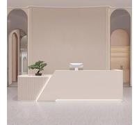 Banco Reception Moderno con Illuminazione LED Ambientale e Ripiani Bloccare - Bancone Angolare Curvo con Cassetti Silenziosi per Ufficio, Negozi, Hall e Salone,A,100x55x100cm