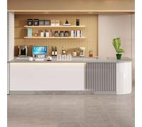 Banco reception moderno da 1,2 m, bianco e grigio, con finitura testurizzata, ideale per saloni di bellezza, barbieri, negozi, con illuminazione soffusa e vani portaoggetti, perfetto per sup