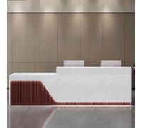 Banco reception moderno per piccole imprese, bancone front office con illuminazione delicata, elegante design bianco e rosso, bancone reception da 140 cm, per uffici e aree di accoglienza
