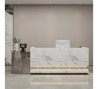 Banco reception per ufficio | Moderno tavolo da bancone grigio e bianco da 76'' con vano portaoggetti con serratura, vassoio per tastiera e design personalizzabile.