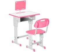 Banco Scuola Con Sedia Ad Altezza Regolabile Per Bambini 6-12 Anni, Acciaio E Mdf, Rosa