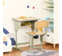 Banco Scuola con Sedia per Bambini 6-12 Anni Altezza Regolabile, Vano Contenitore e Portapenne, Acciaio e MDF, Color Legno Description:Il set con banchetto per bambini e sedia HOMCOM è la scelta ideal