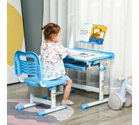 Banco Scuola con Sedia per Bambini 6-12 Anni con Altezza e Inclinazione Regolabile, Blu