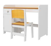 Banco Scuola con Sedia per Bambini con Cassetto e Armadietto in Legno Bianco