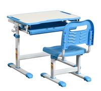 Banco Scuola con Sedia per Bambini con Cassetto e Piano Inclinabile Blu