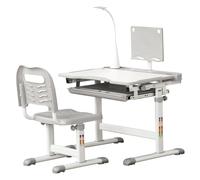 Banco Scuola con Sedia per Bambini con Lampada e Leggio Grigio