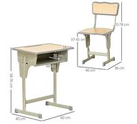 HOMCOM Banco Scuola con Sedia Regolabile in Altezza Età 6-12 Anni Color Legno