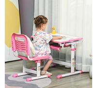 Banco Scuola con Sedia Regolabili in Altezza per Bambini 6-12 Anni, Cassetto e Piano Inclinabile a 45°, Acciaio e MDF Description:Il set HOMCOM con banco scuola e sedia per bambini è la soluzione perf