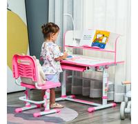 Banco Scuola per Bambini 6-12 Anni Regolabile con Luce LED, Leggio e Portapenne, in MDF, PP e Acciaio, Rosa