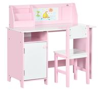 Banco Scuola per Bambini con Sedia in Legno Bianco e Rosa