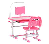 Banco Scuola per Bambini Piano Inclinabile con Luce e Sedia Regolabile Rosa