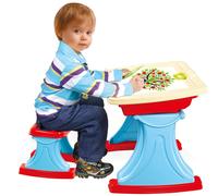 BAKAJI Banco Scuola per Bambini Scrivania Celeste con Sedia Dotato di Piano da Lavoro Ribaltabile e Vano Porta Oggetti Dimensione 38,5 x 46,5 x 43 cm