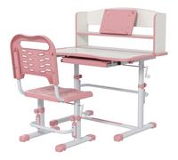 Banco Studio Scuola per Bambini 80x54,5x104 cm con Sedia Regolabile e Piano Inclinabile Rosa