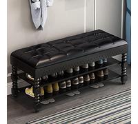 Banco Zapatero de Dos Niveles con Asiento de Cuero y Zapatero Largo Taburete Cambiador con Asiento Acolchado para Entrada Sala de Estar y Pasillo (110 x 30 x 48 cm B)