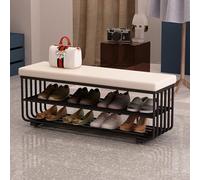 Banco Zapatero - Scarpiera a 3 ripiani con seduta ottomana con imbottitura in schiuma sintetica, struttura in metallo, perfetta per ingresso e camera da letto