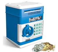 Bancomat, salvadanaio elettronico con password, scatola di salvataggio digitale, con carta di debito, banca salvataggio, risparmio di denaro con password Code Lock & Auto Money Scroll (blu)