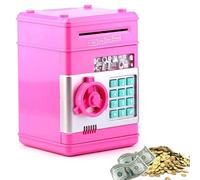 Bancomat, salvadanaio elettronico con password, scatola di salvataggio digitale, con carta di debito, banca salvataggio, risparmio di denaro con password Code Lock & Auto Money Scroll (rosa)