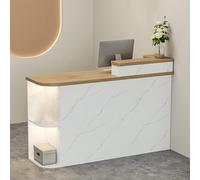 Bancone di ricevimento ovale con luci, cassetto con serratura e vano portaoggetti per sala, salone di bellezza, negozio di abbigliamento, vendita al dettaglio
