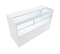 Bancone LED Bianco C1500 con Vetrina, 3 Ripiani e Ante Scorrevoli Bloccabili