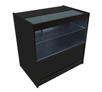Bancone LED Nero C900 con Vetrina, 2 Ripiani a Vista, Serratura Inclusa