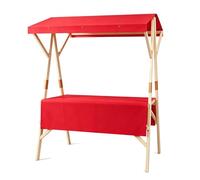Bancone Portatile per Mercati Agricoli, Carrello Vendita Esterno Pieghevole con Tenda, Stand per Mercato Mobile in Legno con Ruote per Eventi Esterni, Mercati e Cibo Stradale(Red,150cm/59")