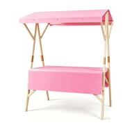 Bancone Portatile per Mercati Agricoli, Carrello Vendita Esterno Pieghevole con Tenda, Stand per Mercato Mobile in Legno con Ruote per Eventi Esterni, Mercati e Cibo Stradale(Pink,150cm/59")