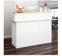 Bancone Reception Aziendale Banco Reception Con Ampio Piano Di Lavoro Rialzato Foro for L'accesso Ai Cavi E Cassetti Serratura Include Un Ripiano Superiore Largo 13cm(White and Yellow,47.2x15.7x40.2")