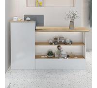 Bancone reception banco reception ufficio bancone reception tavolo bancone Bancone negozio Bancone vendita Con cassetto per Hall Salone Sala Ricevimenti(Size:150cm right,Color:Colore legno originale)