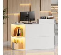 Bancone Reception con LED,Banco Reception con Cassetti e Armadi Chiudibili & Ripiano per Tastiera,Moderno Bancone Negozio Reception Estetica Banco Cassa per Hotel,Ufficio,Centro Estetico120x102.5x48cm