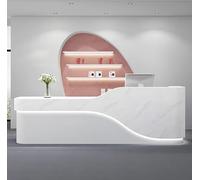 Bancone reception moderno per cassa di negozi, personalizzabile con logo per negozi di abbigliamento, saloni di bellezza, uffici, hall di boutique. Spedito in un unico pezzo, non richiede montaggio.