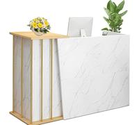 Bancone Reception Negozio, Centro Estetico con Cassetti, Scrivania Salvaspazio 4 Spazio di Archiviazione per Ufficio Sale Azienda (100x40x90cm, Colore Marmo)