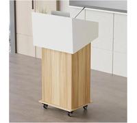 Bancone Reception,Tavolo Alto,Banco Reception con ruote, podio per presentazioni con cassetto e ripiano portaoggetti, podi mobili per reception, uffici parrocchiali, aule(Natural,With wheels)
