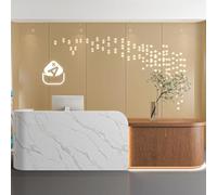 Banconi Reception Scrivania Accoglienza con Luce LED e Mobile Contenitore | Banco Accoglienza Senza montaggio, logo personalizzabile, ideale per uffici, hotel, saloni(White+Coffee/Right,200cm)