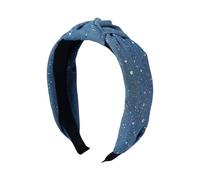 Banda di testa di denim nuda antiscivolo larga parte superiore del nodo dei capelli del cerchio di moda lustrino fasce di capelli accessori per la testa per le donne (blu)