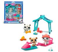 BANDAI Littlest Pet Shop - Pack Set Giorno di Neve 3 animali e accessori - Husky Orso Leopardo - Confezione Giocattolo Mini Figure Animali Carini - Giocattolo per Bambini dai 4 Anni in su - BF00534