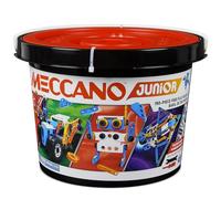 BANDAI - Meccano Junior Barile 150 pezzi - Kit di Costruzione 5 Modelli, 2 attrezzi, istruzioni, secchio con manico - Kit Attività assemblaggio giocattoli e veicoli - Giocattolo Bambini 5+ - APM19103