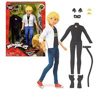 Bandai - Miraculous - Bambola Miraculous Chat Noir e Adrien - Bambola manichino 26 cm e i 2 costumi - Giocattolo Miraculous Bambola supereroe articolata - Giocattolo per bambini 4 anni e + - P50356