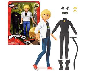 BANDAI - Miraculous - Bambola Miraculous Chat Noir e Adrien - manichino 26 cm e i 2 costumi - Giocattolo Bambola supereroe articolata - Giocattolo per bambini 4 anni e + - P50356