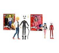 Bandai Miraculous Ladybug - Bambola Chat Noir e Adrien con i Suoi Due Abiti - Marinette 26 cm Articolata
