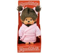 Bandai - Monchhichi - Peluche Monchhichi Accappatoio rosa - Peluche Scimmia Iconica degli Anni '80 - Morbidissima peluche 20 cm per bambini, adulti - Giocattolo per Bambini dai 2 anni in su - SE203802