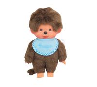 BANDAI - Monchhichi - Peluche Monchhichi con bavaglino blu cielo - Iconico peluche scimmia degli anni '80 - Monchhichi morbido peluche da 20 cm per bambini - Giocattoli a partire dai 2 anni - SE255092
