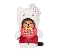 BANDAI - Monchhichi - Peluche Monchhichi Hello Kitty bianco - Peluche scimmia iconica degli anni '80 morbido 20 cm per bambini e adulti - Hello Kitty - Giocattolo per bambini 2 anni in + - SE205882