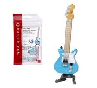 Bandai - Nanoblock - Chitarra Elettrica Blu - Mini personaggio a mattoncini - Gioco di costruzione - Kit di costruzione di figurine di strumenti musicali in pixel - NBC346