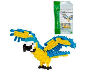 Bandai - Nanoblock - Pappagallo Blu e Giallo - Mini personaggio a mattoncini - Gioco di costruzione - Kit di costruzione di figurine di uccelli - Pappagallo in pixel - NBC343