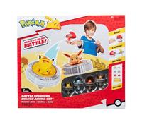 Bandai - Pokémon - Confezione Arena + 4 Spinners Inclusi - Arena Pokemon + 2 Lanciatori Pokéball + 4 Trotoie Pikachu, Evoli, Cappuccetto e Salameca - Combattimento di Trolley Pokémon - Giocattolo per