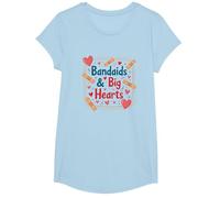 Bandaids & Big Hearts: premuroso Infermiera apprezzamento Regalo Maglietta, Ragazze, Celeste, XS