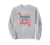 Bandaids & Big Hearts: Regalo di riconoscimento per un'infermiera premurosa Felpa, Unisex per Adulti, Grigio Melange, M
